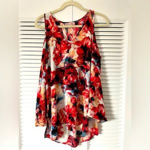 Philosophy XS Floral Flowy Cold-Shoulder Tunic Top